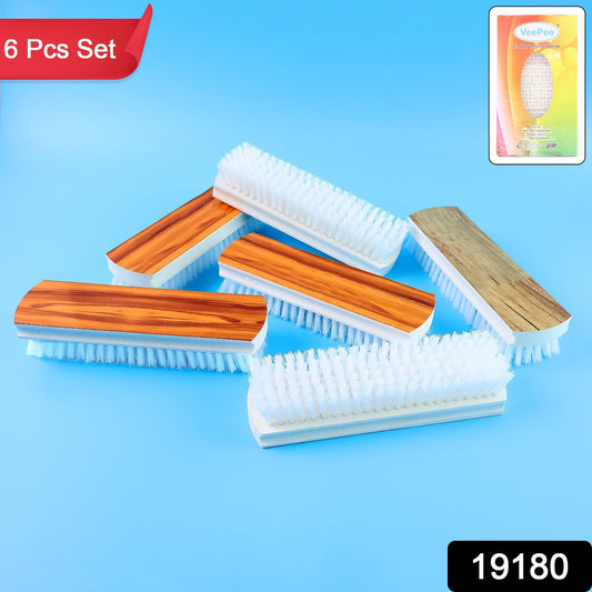 Wukusy Veepee 6-piece cleaning scrub brush set with multi-color bristles for washing and home cleaning tasks.