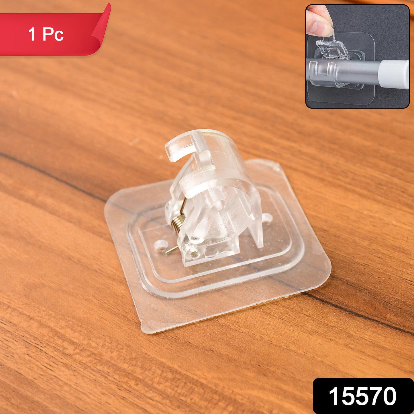 Wukusy wall mount transparent self-adhesive clip with strong spring grip for home improvement and organization.