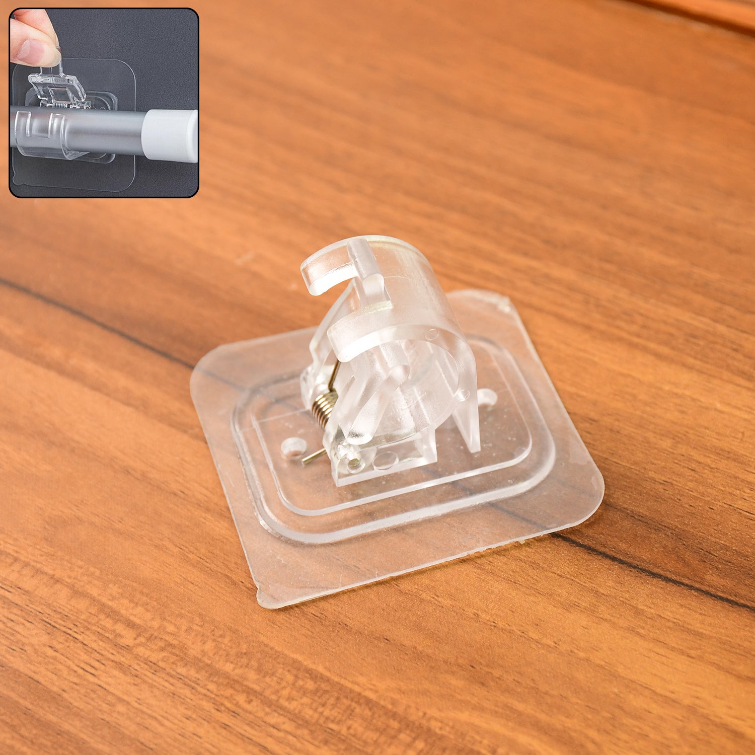 Wukusy transparent wall mount self-adhesive clip with strong spring grip for home improvement, attaching lightweight objects securely.