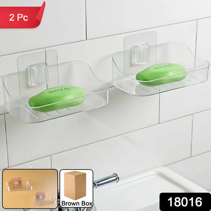 Wall-mounted transparent soap dish holder set by Wukusy for home improvement, featuring clear plastic design and secure mounting.