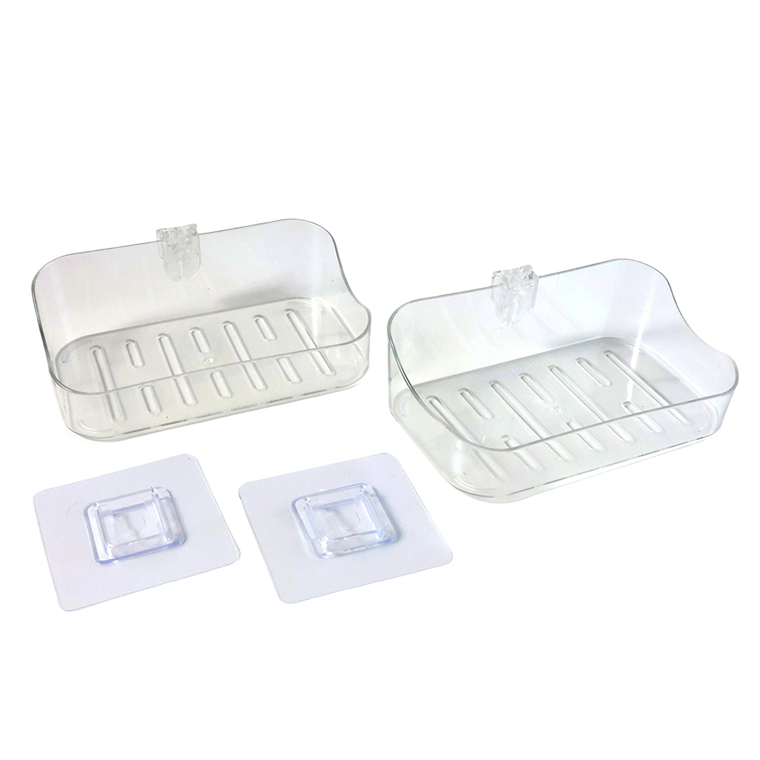Wall-mounted transparent soap dish holder set by Wukusy, perfect for organizing soap in bathroom or kitchen.
