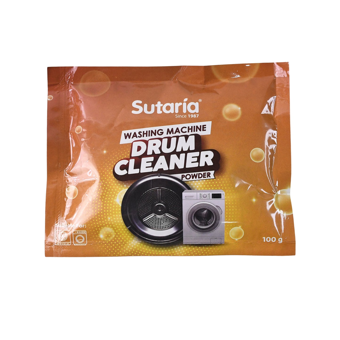 Wukusy washing machine drum cleaner powder in a 100g container, used for removing buildup and maintaining appliance cleanliness.
