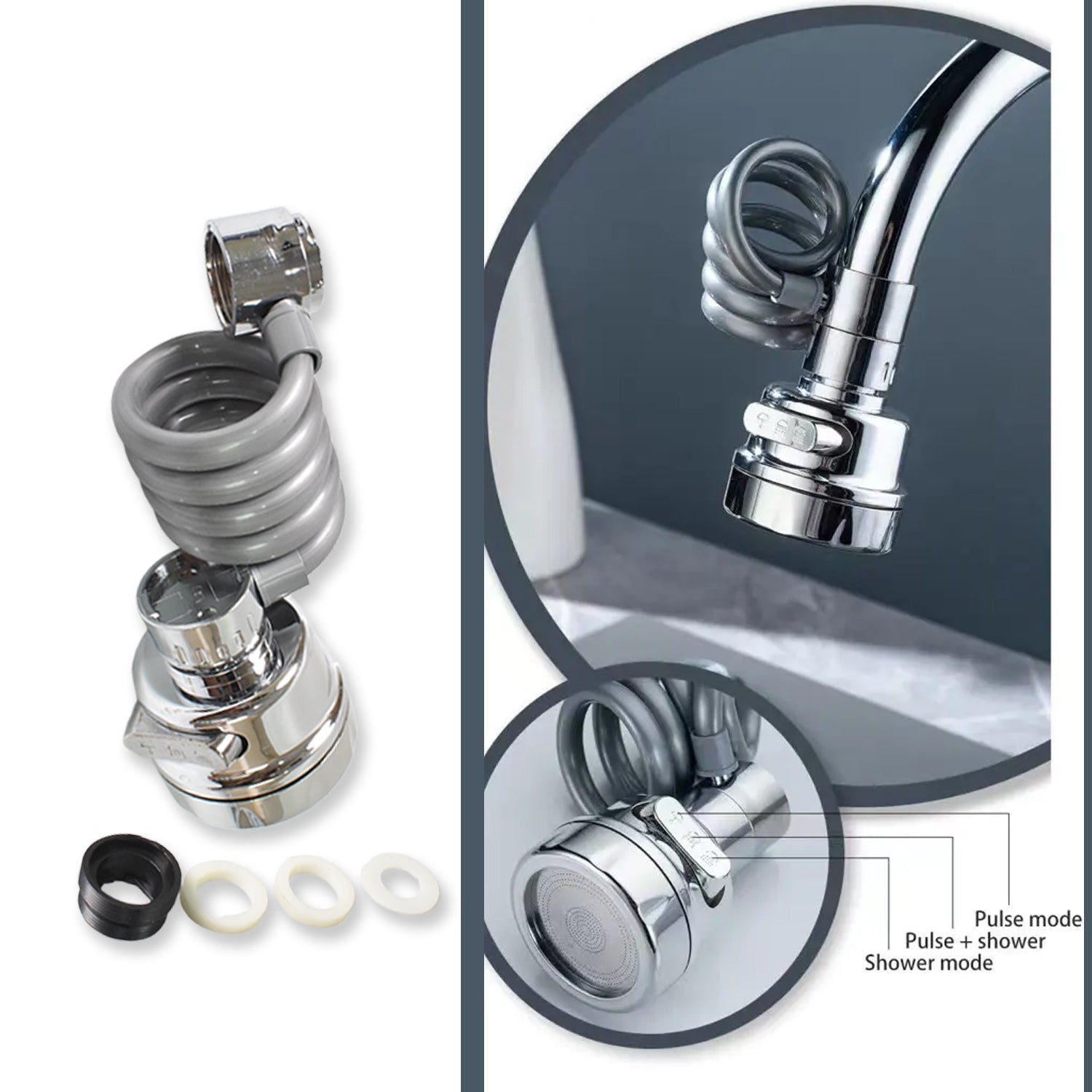 Wukusy kitchen faucet extender and sprayer attached to a sink, demonstrating home improvement kitchen sink accessories.
