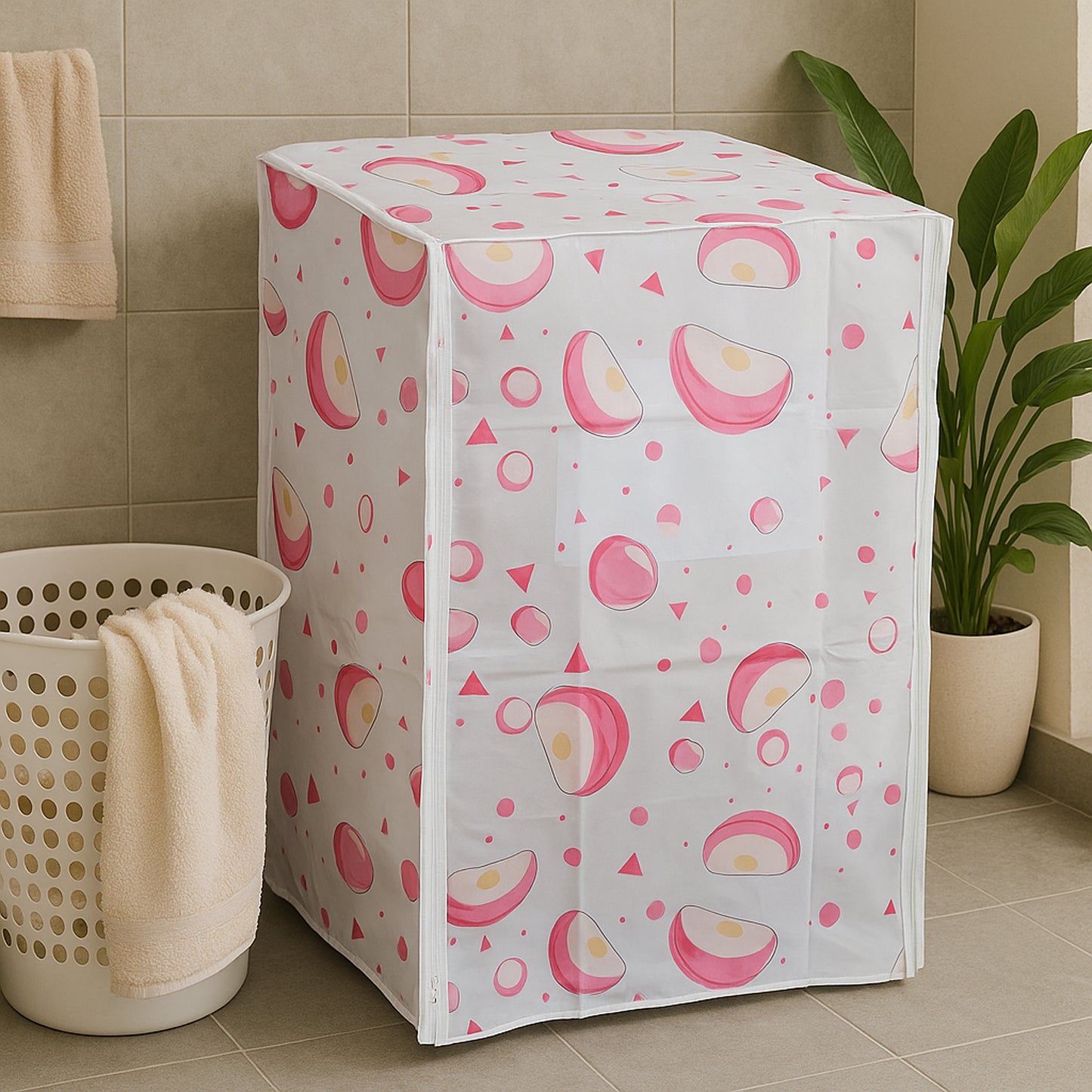 Wukusy waterproof washing machine cover in mix design, fits 58x62x85 cm appliances, protects from dust and moisture.