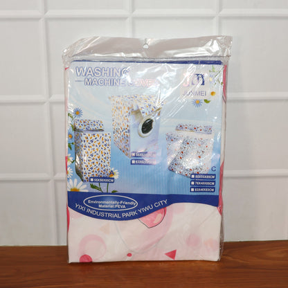 Wukusy waterproof washing machine cover in mix design, measuring 58x62x85 cm, protecting appliance from dust and moisture.