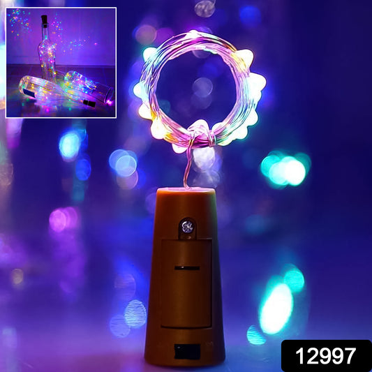 Wukusy wine bottle cork string light with multicolor LED bulbs on copper wire, 2m cable, battery operated for home decor.
