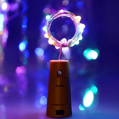 Wukusy wine bottle cork string light with multicolor LED bulbs on 2m copper wire, battery operated for home decor and ambiance.