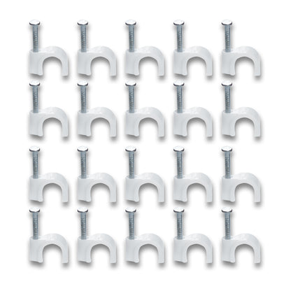 Wukusy plastic wire wall clips with steel nails, round cable clips for home improvement, 20-piece set for organizing wires.