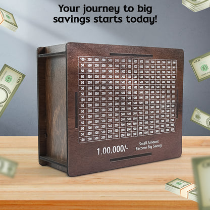 Wooden Wukusy money piggy bank with a playful emoji design, ideal for home savings and decorative storage.