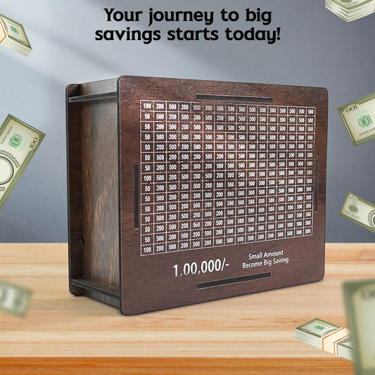 Wooden Wukusy money piggy bank with a playful emoji design, ideal for home savings and decorative storage.