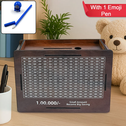Wukusy wooden money piggy bank and money box with a cute emoji pan design, ideal for home improvement savings.