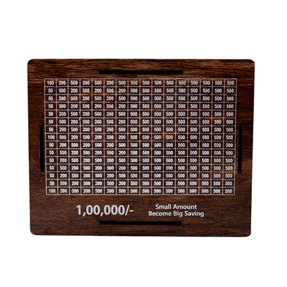 Wukusy wooden piggy bank money box with a slot for coins and a marker pen for labeling, ideal for home savings and improvement.