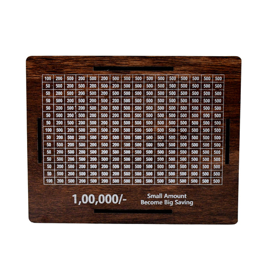 Wukusy wooden piggy bank money box with a slot for coins and a marker pen for labeling, ideal for home savings and improvement.
