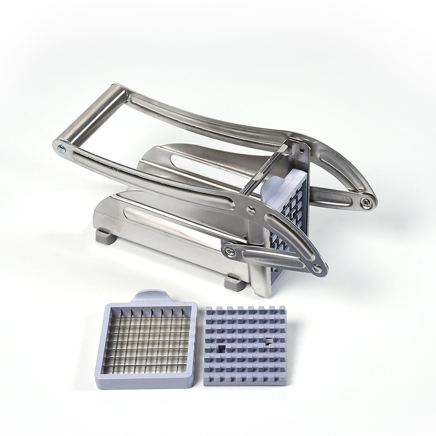 Wukusy French fries potato chips strip cutter machine with blade for home kitchen use, showing the device and cutting blades.
