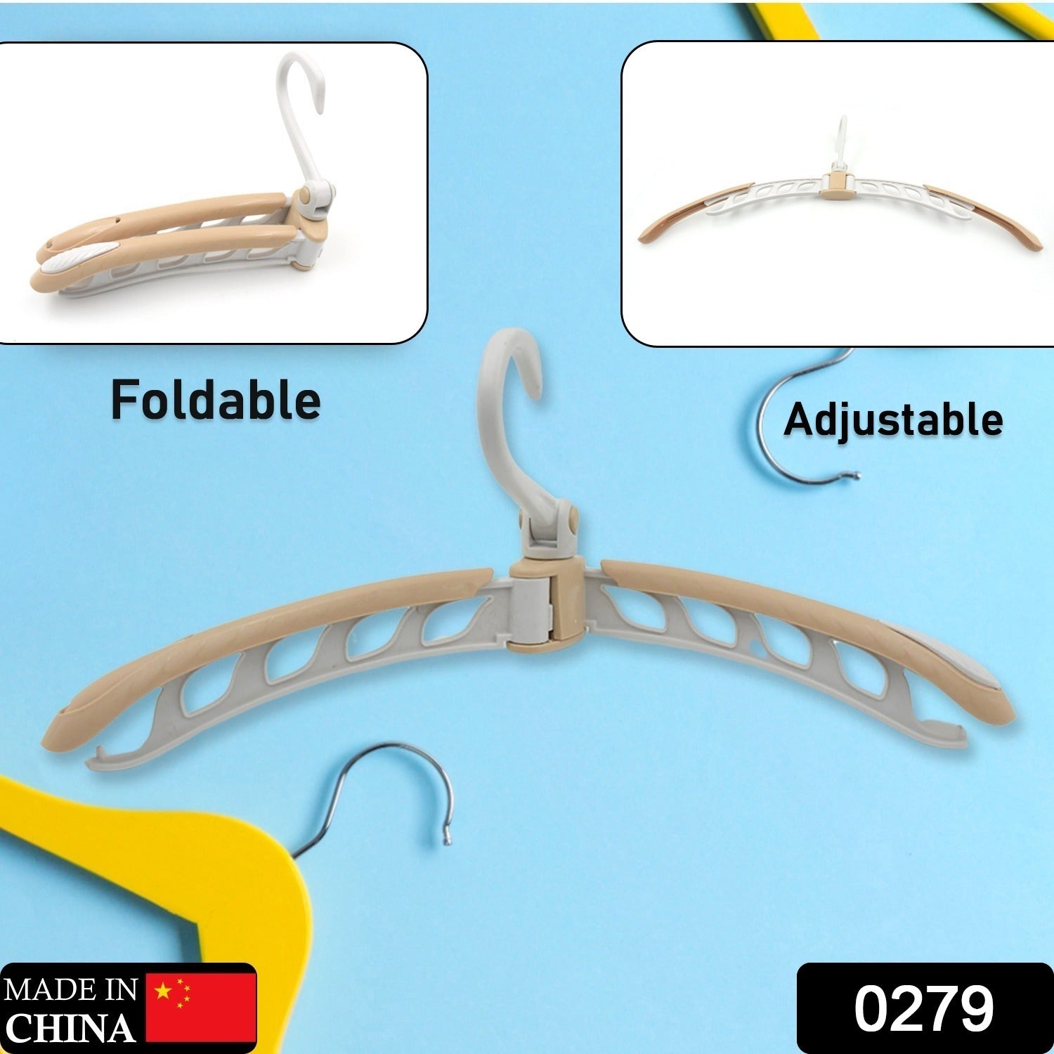 Wukusy portable folding clothes hanger with 360-degree rotation, adjustable and foldable for travel and drying.
