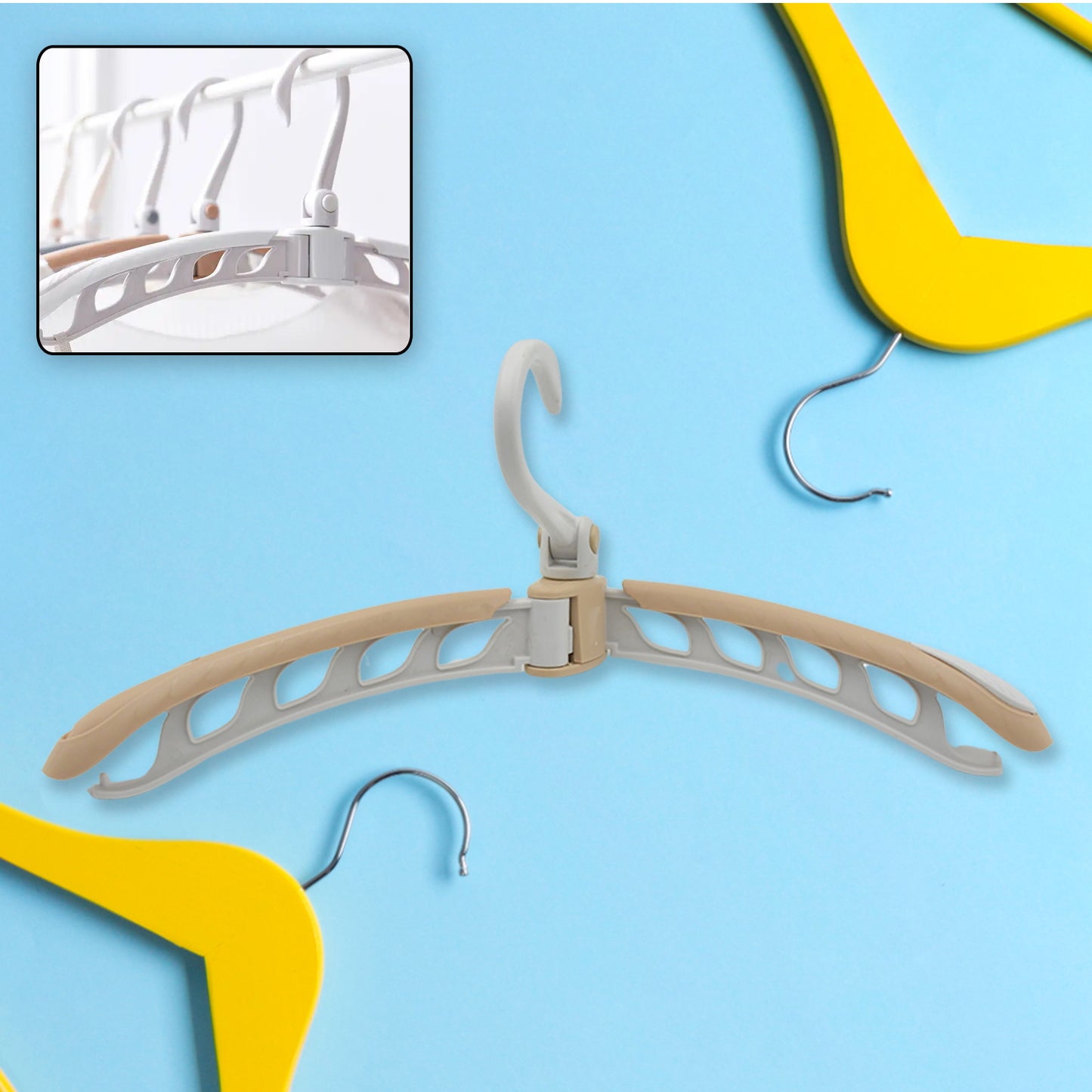 Wukusy portable folding clothes hanger with 360-degree rotating hooks, foldable design, ideal for travel and drying clothes.