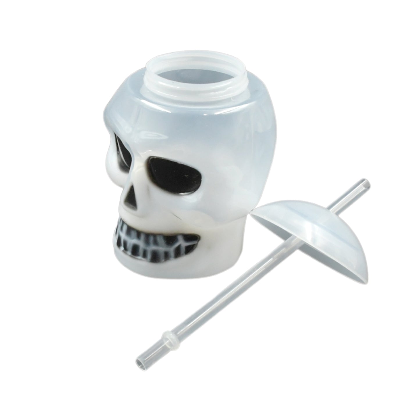 Wukusy Ghost Face water bottle with lid and straw, ideal for summer Hawaiian and beach parties for kids and adults.