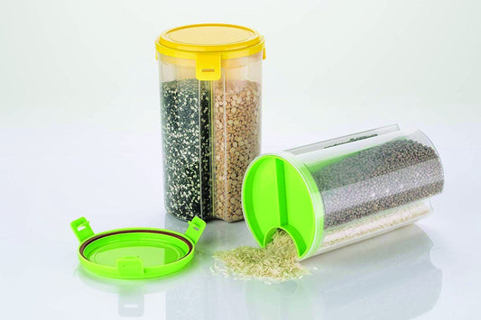 Wukusy 3-in-1 transparent air-tight storage dispenser container for kitchen organization and food storage.
