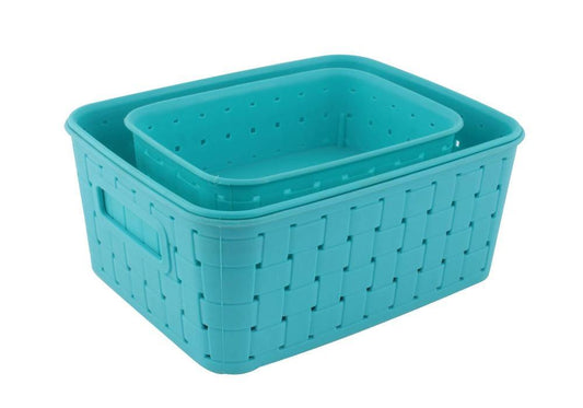 Set of 3 sky blue Wukusy Smart Baskets for storage, ideal for organizing home and kitchen spaces.