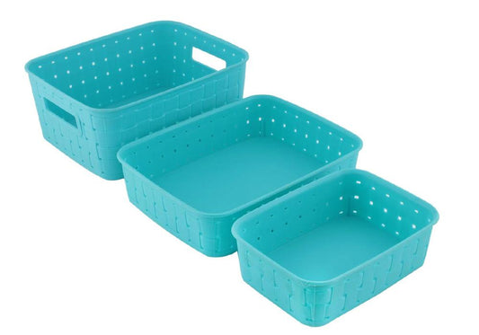 Set of three sky blue Wukusy Smart Baskets for home storage, made of durable material, perfect for organizing kitchen or household items.
