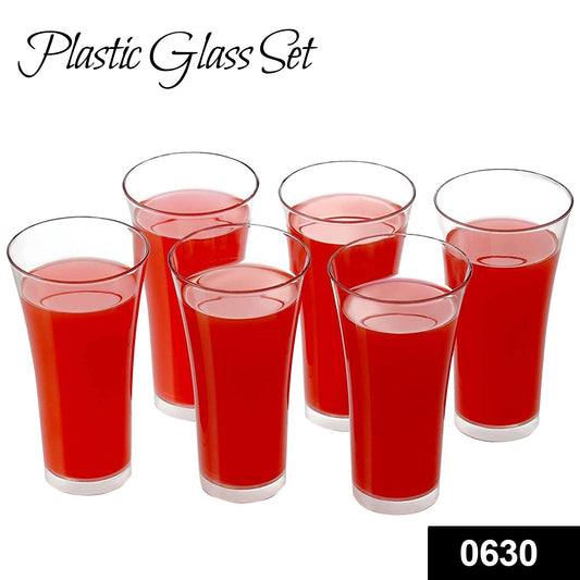 Set of 6 Wukusy plastic juicy glasses, transparent 300ml glasses for home and kitchen use, stylish and durable design