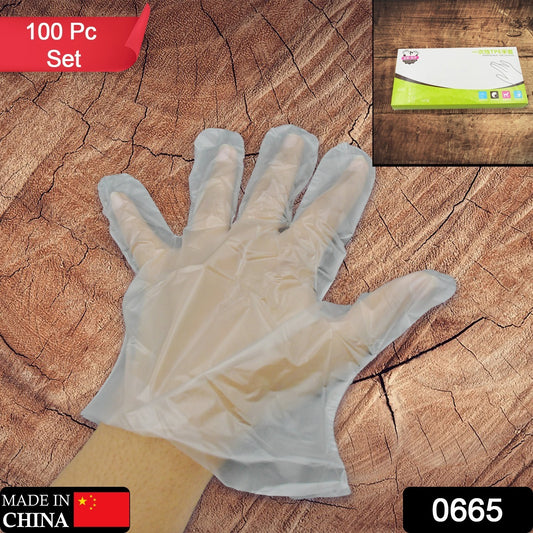 Pair of large transparent disposable plastic gloves by Wukusy, suitable for home, kitchen, hospital, and salon use, 100-pack.