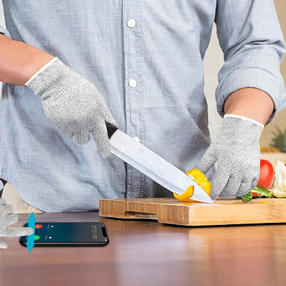 Multi-color Wukusy anti-cutting resistant safety gloves for hand protection, ideal for home and kitchen tasks.