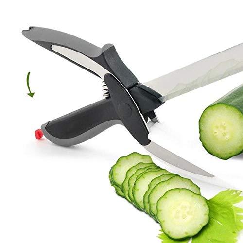 Wukusy Stainless Steel 4-in-1 Clever Cutter in black, showing the versatile kitchen tool with blades and handle design.