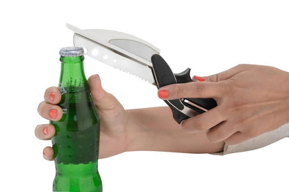 Wukusy stainless steel 4-in-1 Clever Cutter in black, showing its multi-functional design for kitchen and home use.