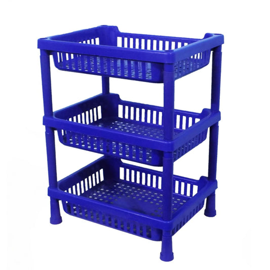 Set of three Wukusy multipurpose plastic storage racks for home and kitchen organization, with adjustable shelves and sturdy design.