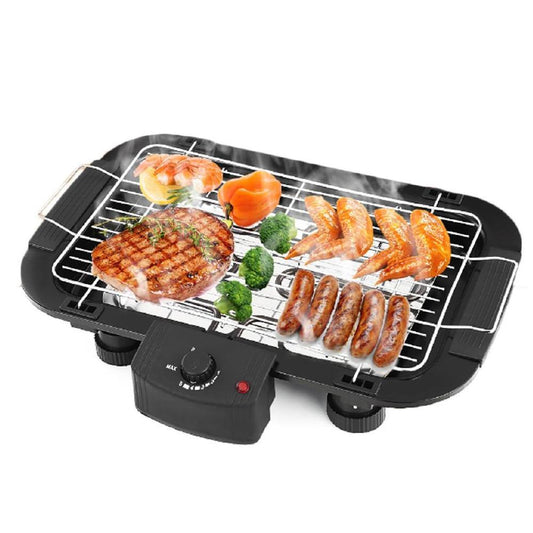 Wukusy smokeless electric indoor barbecue grill, 2000W, compact home kitchen appliance with grilling surface and control panel.