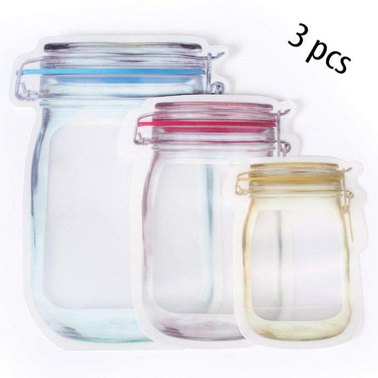 Clear plastic jar-shaped stand-up pouch with zipper for storage, featuring a transparent design from Wukusy for home and kitchen use.