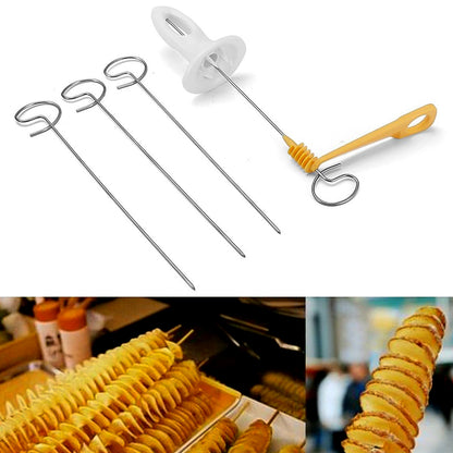 Wukusy 1 set potato spiral cutter with four spits for creating twisted potato spirals in home kitchen.