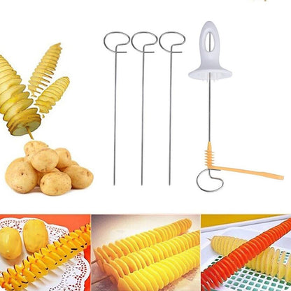Wukusy 1 set potato spiral cutter with 4 spits for creating twisted potato snacks in home and kitchen use.
