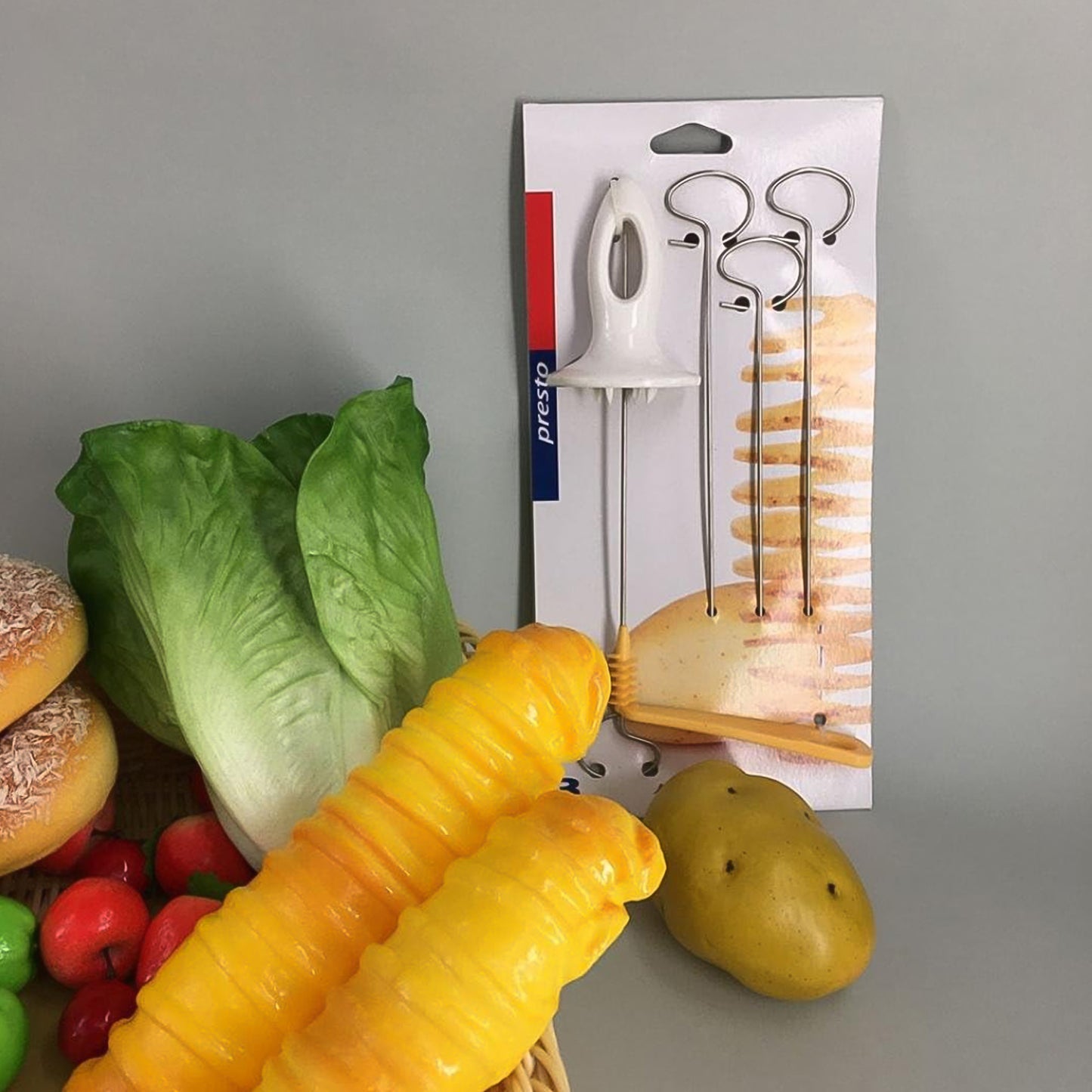 Wukusy home kitchen potato spiral cutter set with four spits for creating twisted potato fries and spiral vegetables.