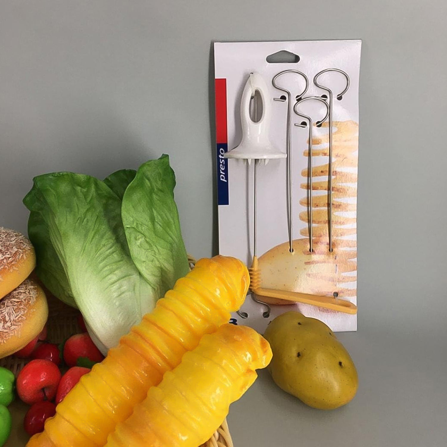 Wukusy home kitchen potato spiral cutter set with four spits for creating twisted potato fries and spiral vegetables.
