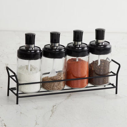 Set of Wukusy glass oil dispensers and spice jars with transparent design, 500ml and 250ml capacity, for kitchen oil and spice storage.