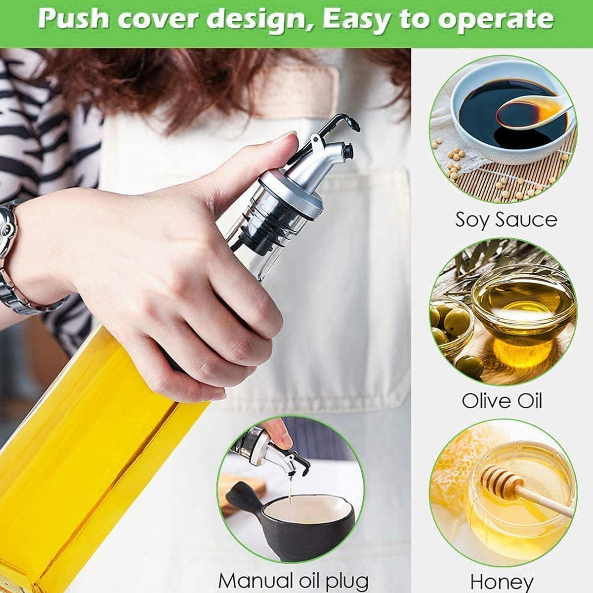 Set of Wukusy glass oil and spice dispensers, including 2 500ml oil bottles and 3 250ml spice jars, for kitchen storage.