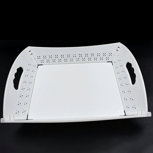 Wukusy foldable plastic serving tray with handle, ideal for food serving in kitchen, outdoor, or restaurant settings.