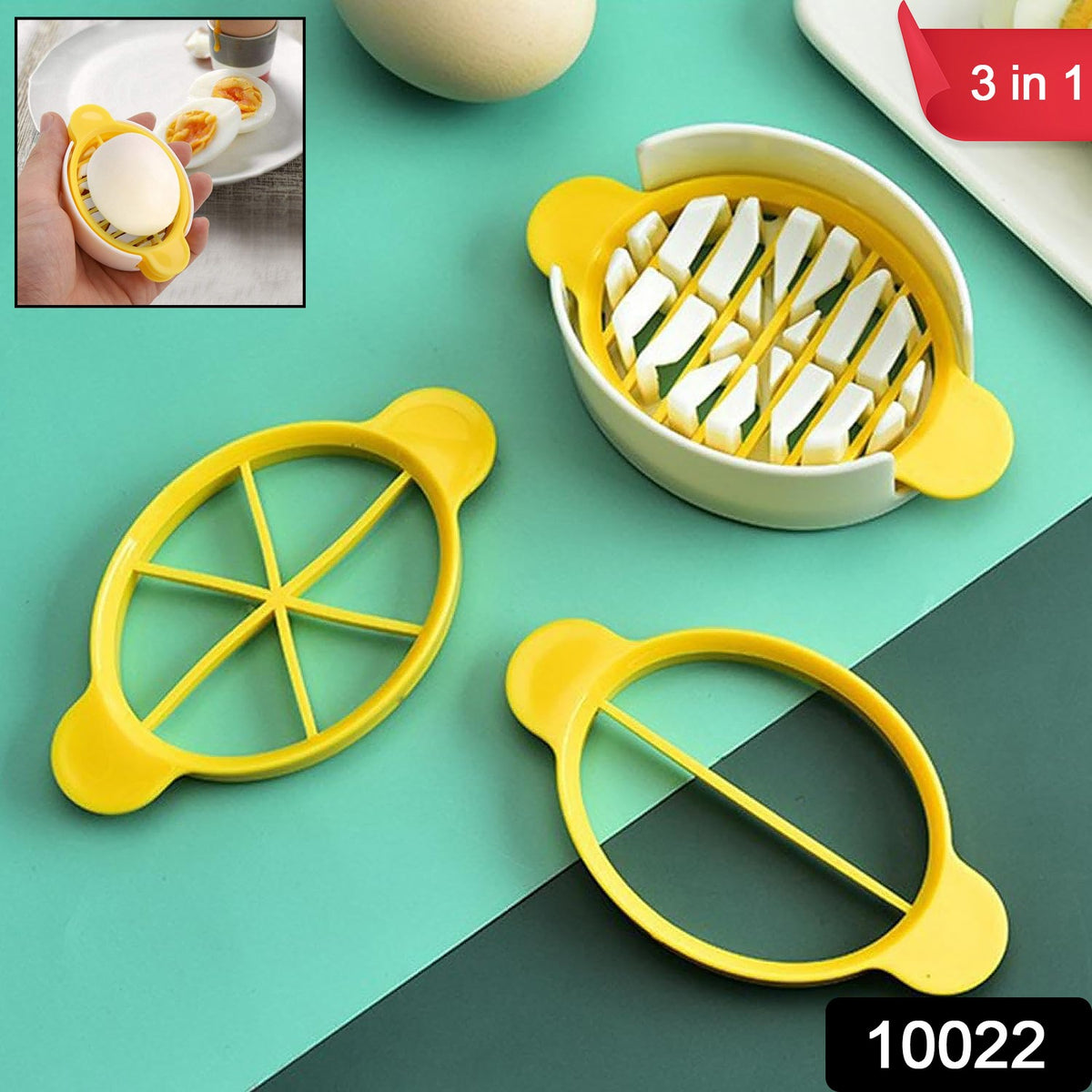 Wukusy 3-in-1 egg slicer for boiled and preserved eggs, stainless steel blades, compact kitchen tool for home and restaurant use