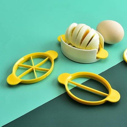 Wukusy 3-in-1 egg slicer for boiled and preserved eggs, kitchen tool with stainless steel blades for home or restaurant use.