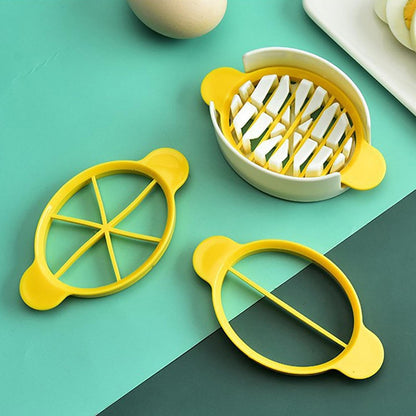 Wukusy 3-in-1 egg slicer for boiled and preserved eggs, stainless steel blades, kitchen tool for home and restaurant use.