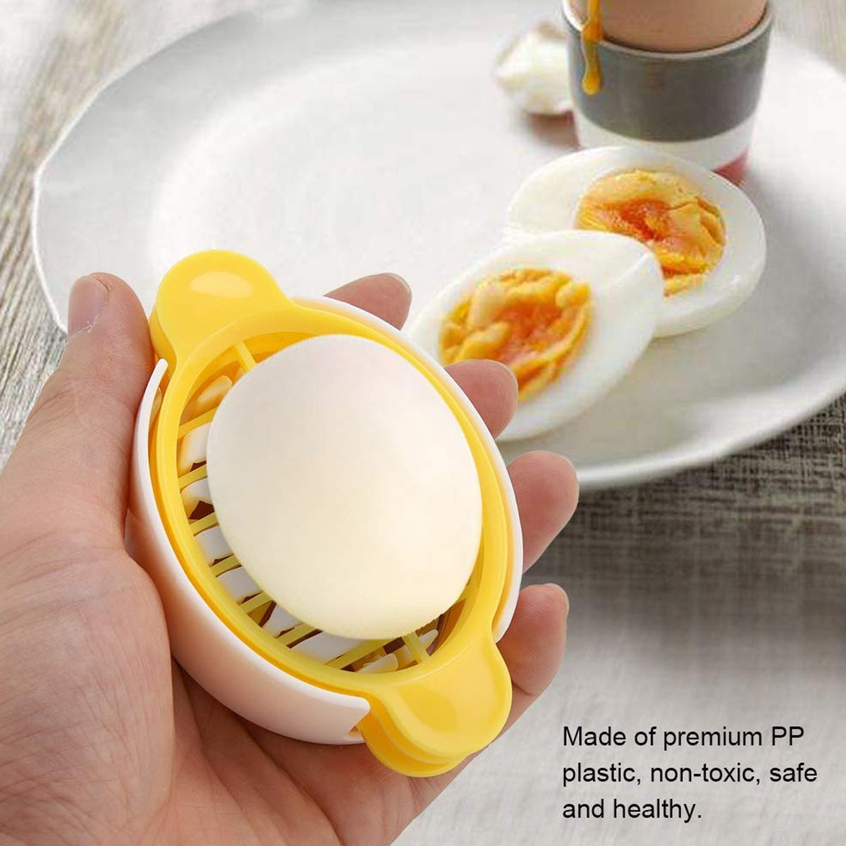 Wukusy 3-in-1 egg slicer for boiled, preserved, or raw eggs, stainless steel blades, compact kitchen tool for home and restaurant use