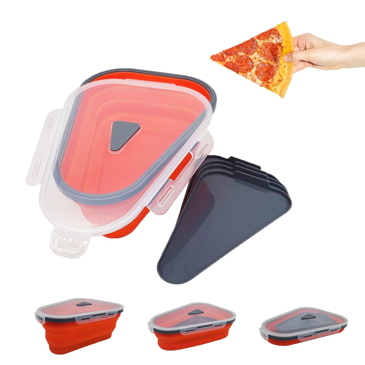 Wukusy reusable pizza storage containers with five microwave-safe silicone trays, expandable and adjustable for home or outdoor use.