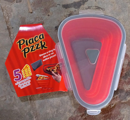 Wukusy reusable pizza storage containers with five microwavable silicone trays, expandable and adjustable for home or outdoor use.
