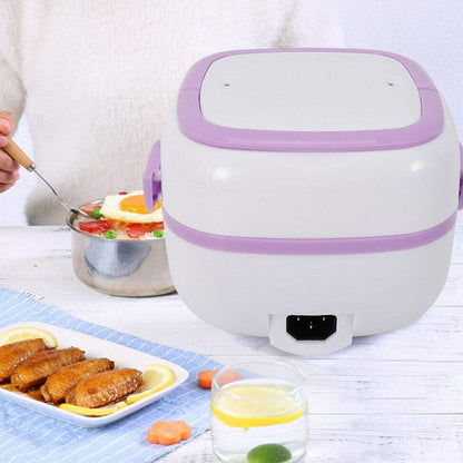 Wukusy electric lunch box with removable stainless steel compartments, portable food warmer for car, truck, home, and office use.