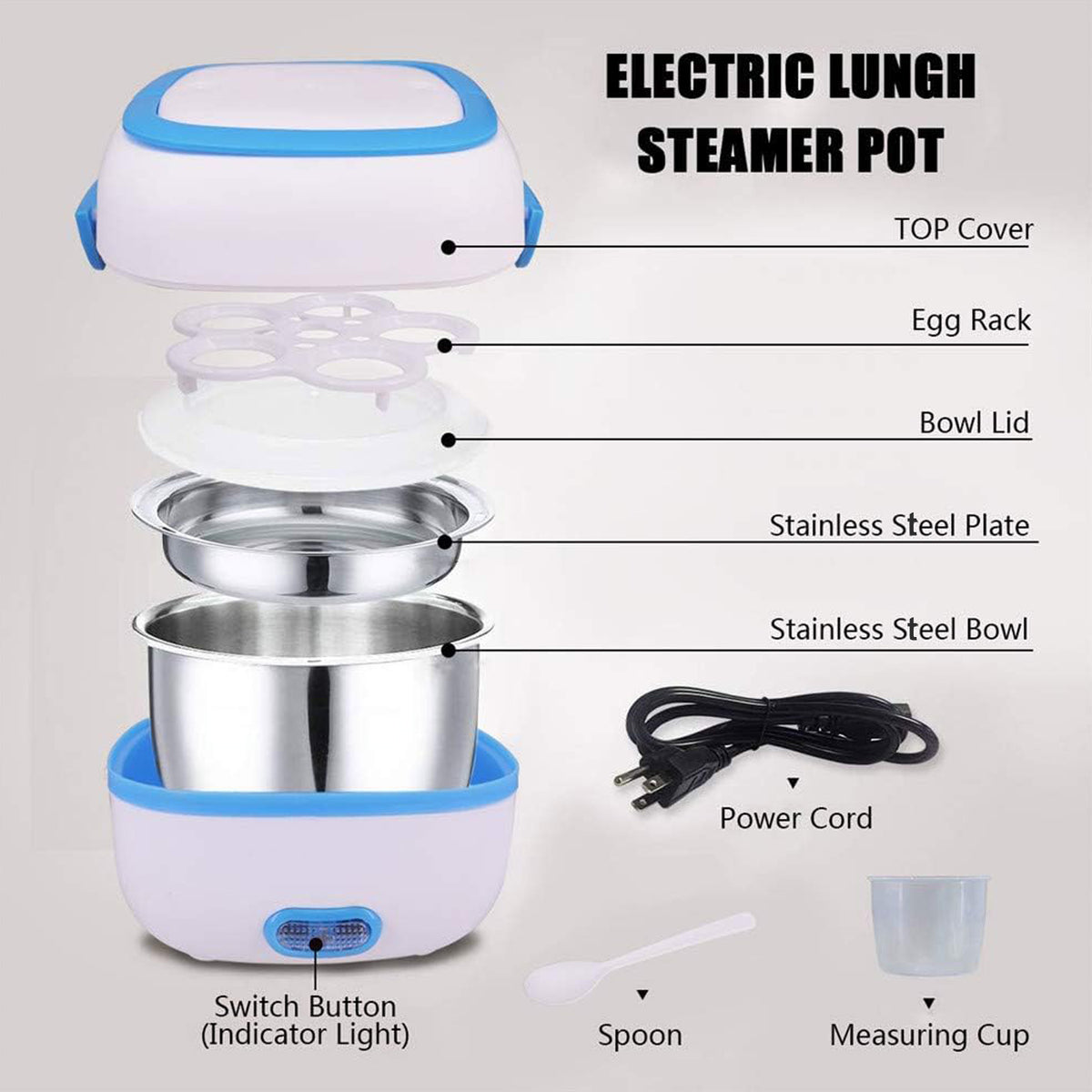 Wukusy electric lunch box with stainless steel removable compartments for food warming, portable design for home, car, or office use.
