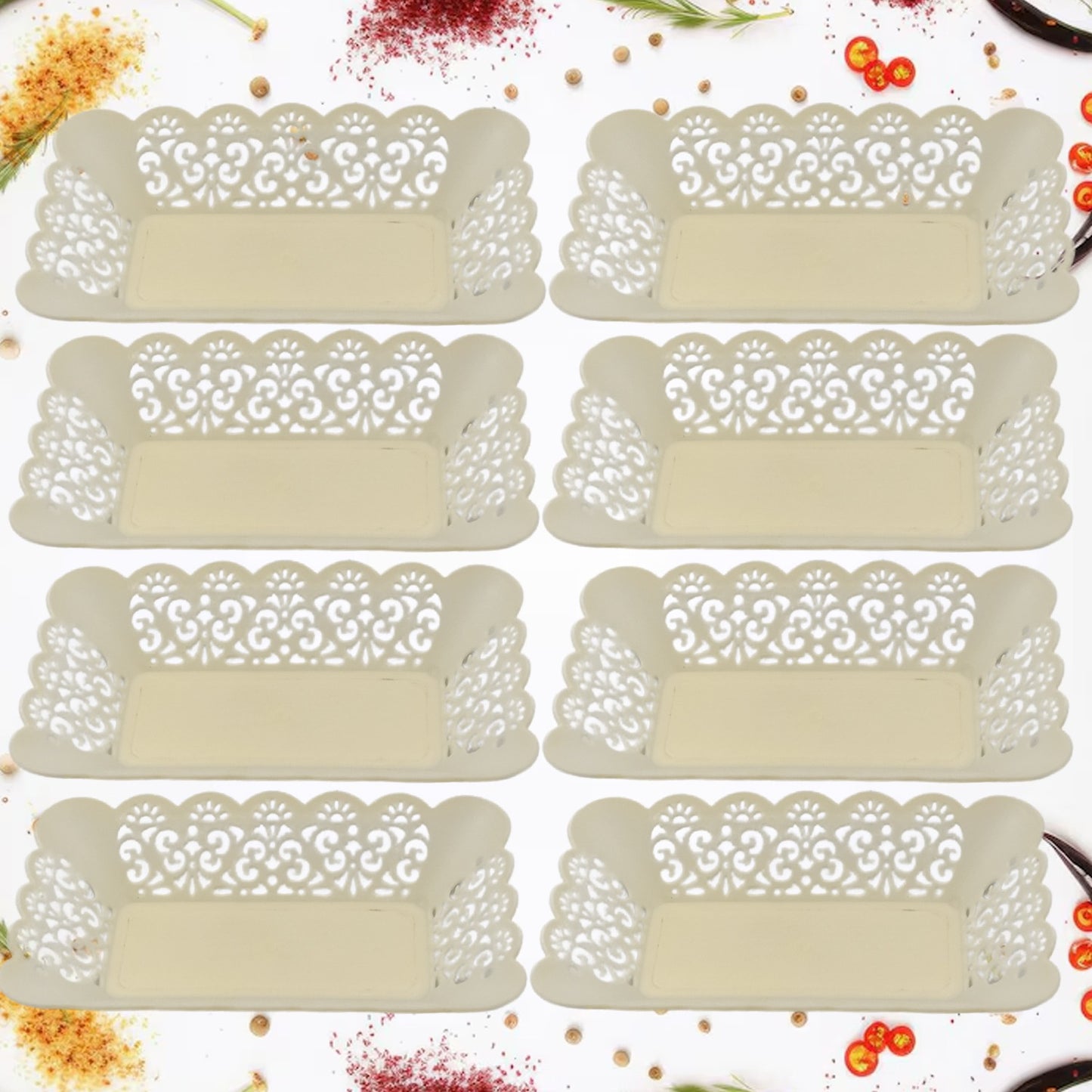 Set of 8 Wukusy rectangle plastic dinner plates for snacks, breakfast, and serving in home, restaurant, or office settings.