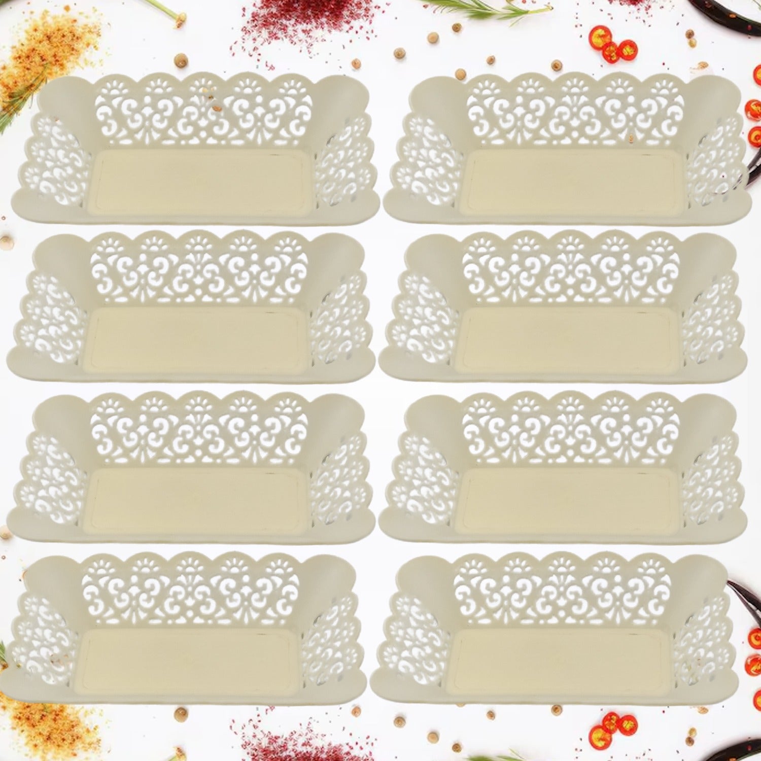 Set of 8 Wukusy rectangle plastic dinner plates for snacks, breakfast, and serving in home, restaurant, or office settings.