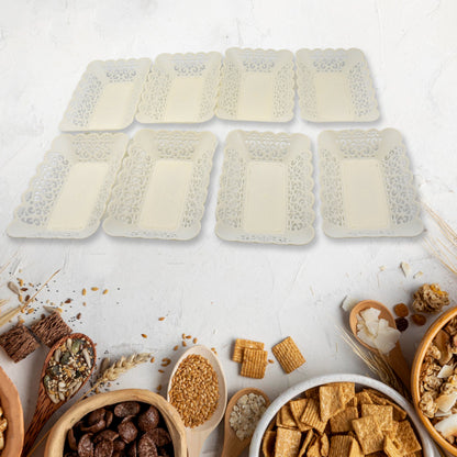 Wukusy 8-piece set of rectangle plastic dinner plates for snacks, breakfast, or serving trays in home, restaurant, or office settings